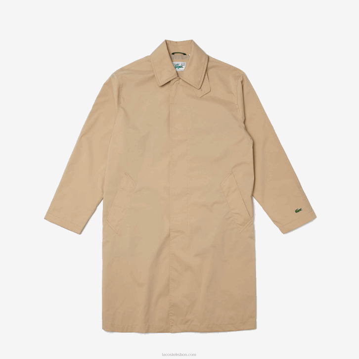 homens Lacoste bege c5u parka longa leve e abotoada resistente à água 08D01286