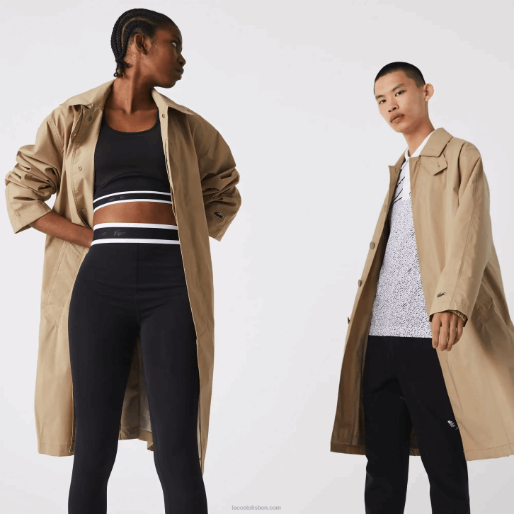 homens Lacoste bege c5u parka longa leve e abotoada resistente à água 08D01286