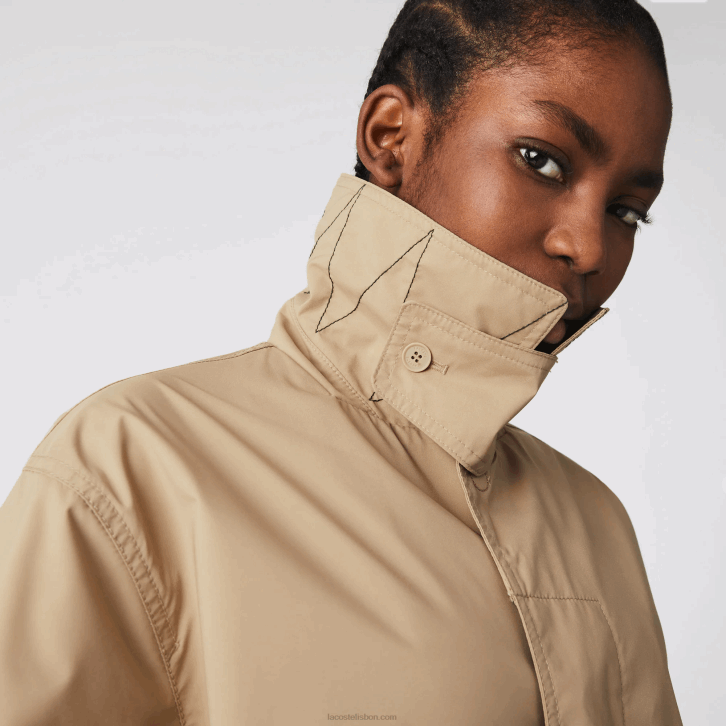 homens Lacoste bege c5u parka longa leve e abotoada resistente à água 08D01286