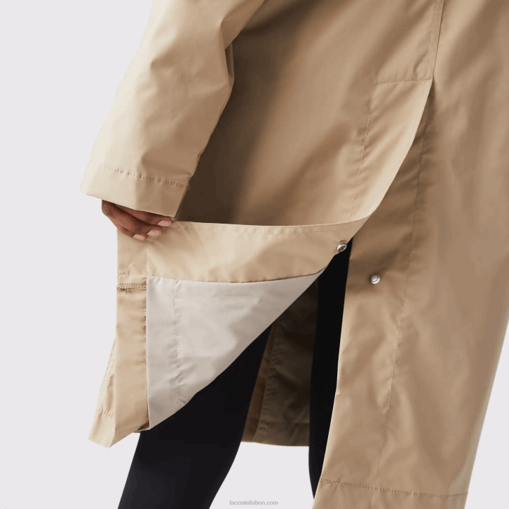 homens Lacoste bege c5u parka longa leve e abotoada resistente à água 08D01286