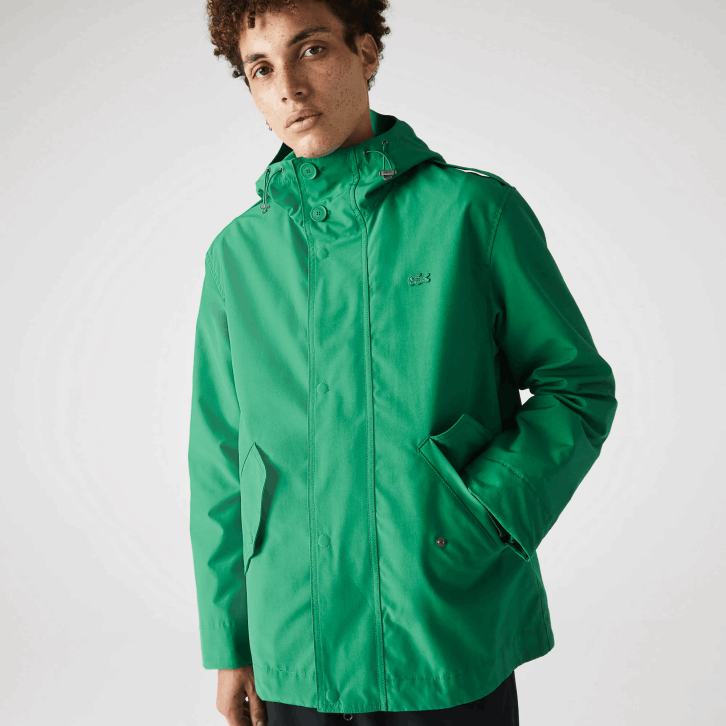 homens Lacoste ldm verde parka curta com capuz de mistura de algodão resistente à água 08D01313