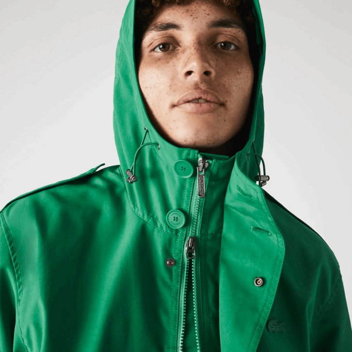 homens Lacoste ldm verde parka curta com capuz de mistura de algodão resistente à água 08D01313
