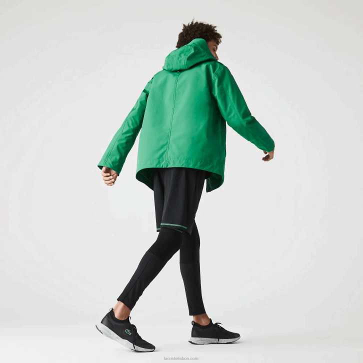 homens Lacoste ldm verde parka curta com capuz de mistura de algodão resistente à água 08D01313