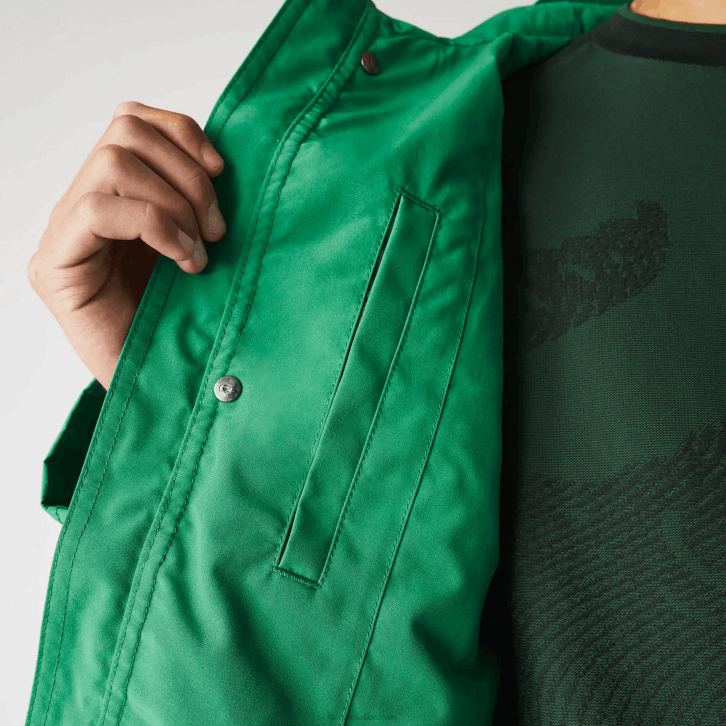 homens Lacoste ldm verde parka curta com capuz de mistura de algodão resistente à água 08D01313
