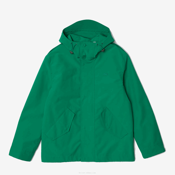homens Lacoste ldm verde parka curta com capuz de mistura de algodão resistente à água 08D01313