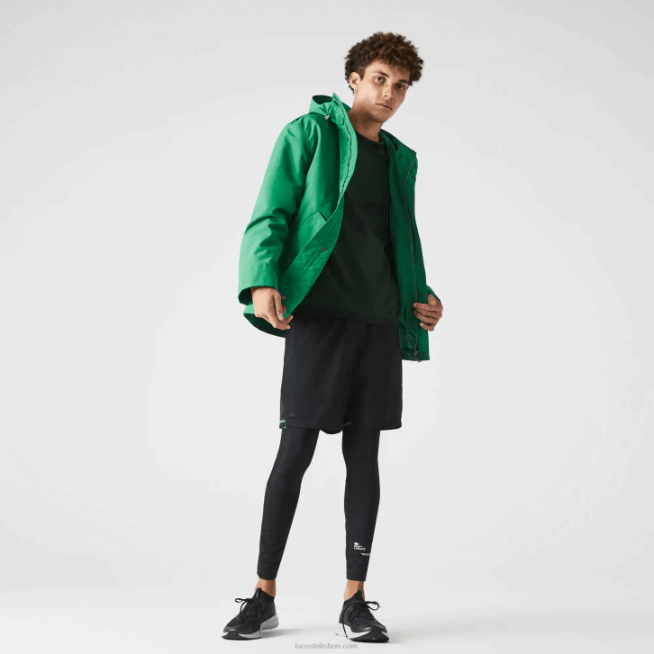 homens Lacoste ldm verde parka curta com capuz de mistura de algodão resistente à água 08D01313