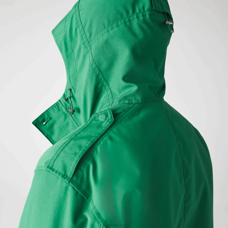 homens Lacoste ldm verde parka curta com capuz de mistura de algodão resistente à água 08D01313
