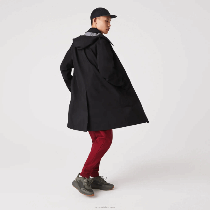 homens Lacoste preto 031 parka impermeável com capuz removível na altura do joelho 08D01273