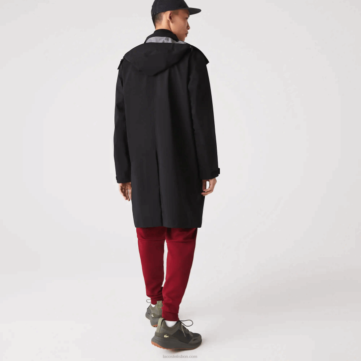 homens Lacoste preto 031 parka impermeável com capuz removível na altura do joelho 08D01273