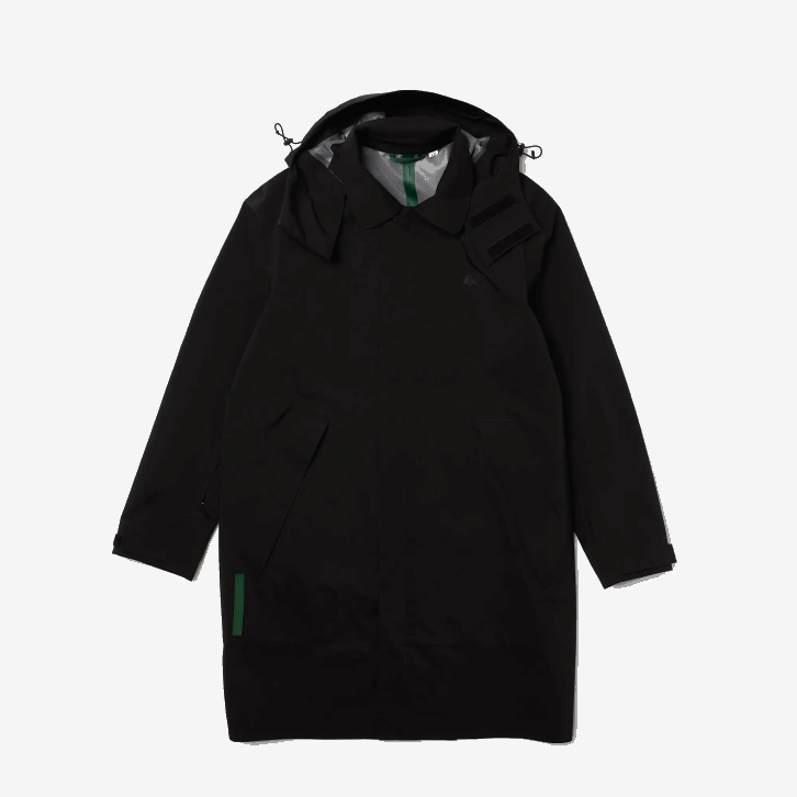 homens Lacoste preto 031 parka impermeável com capuz removível na altura do joelho 08D01273