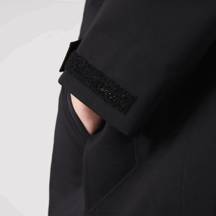 homens Lacoste preto 031 parka impermeável com capuz removível na altura do joelho 08D01273