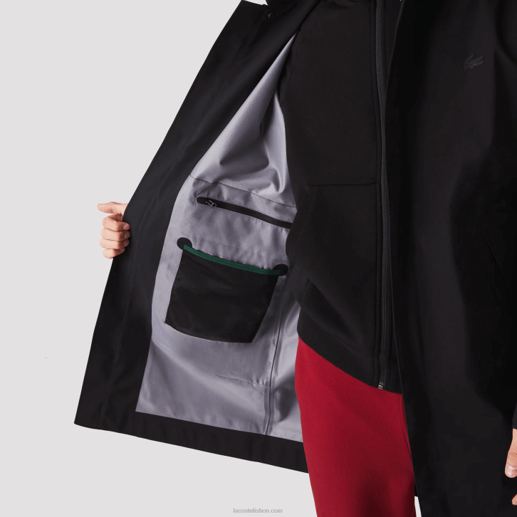 homens Lacoste preto 031 parka impermeável com capuz removível na altura do joelho 08D01273