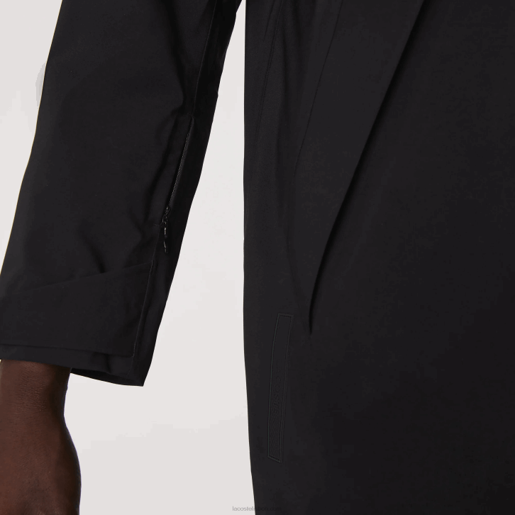 homens Lacoste preto 031 parka impermeável com capuz removível na altura do joelho 08D01273