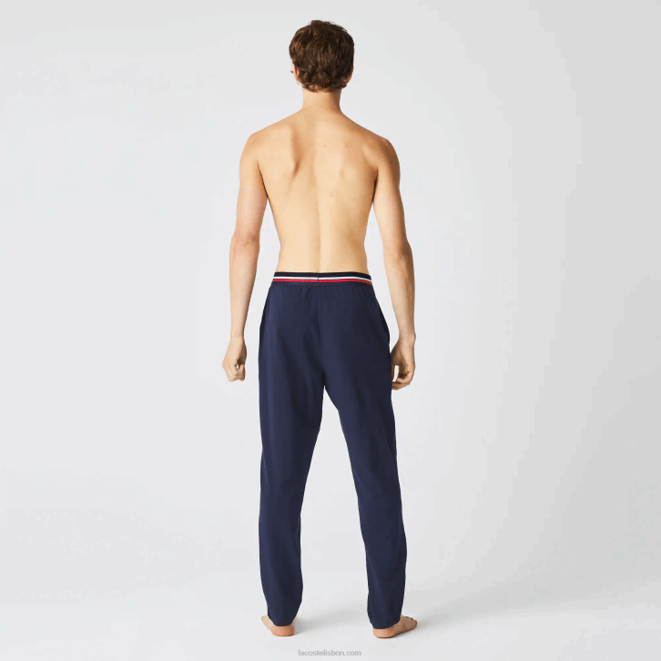 homens Lacoste azul marinho 166 calça de pijama de jérsei com cós tricolor 08D01402
