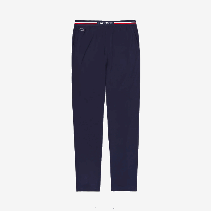 homens Lacoste azul marinho 166 calça de pijama de jérsei com cós tricolor 08D01402