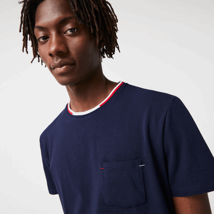 homens Lacoste azul marinho 166 t-shirt de pijama de gola redonda tricolor de manga curta 08D01473
