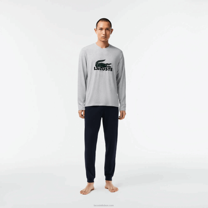 homens Lacoste azul marinho cinza chine verde vxd conjunto de pijama longo de veludo logo 08D01457