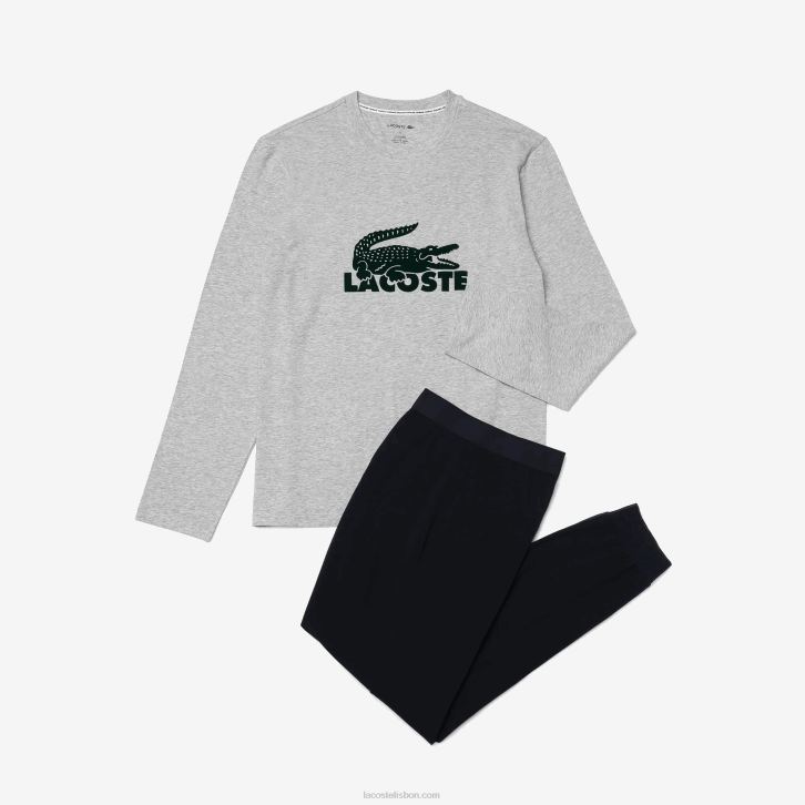 homens Lacoste azul marinho cinza chine verde vxd conjunto de pijama longo de veludo logo 08D01457