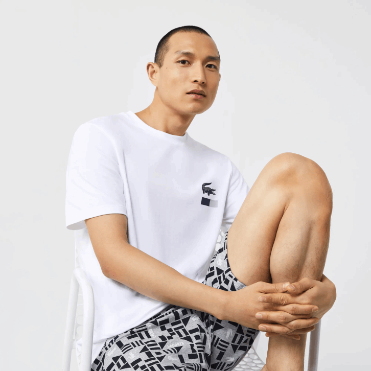 homens Lacoste branco azul marinho cinza chine anos 40 pijama de impressão gráfica 08D01511