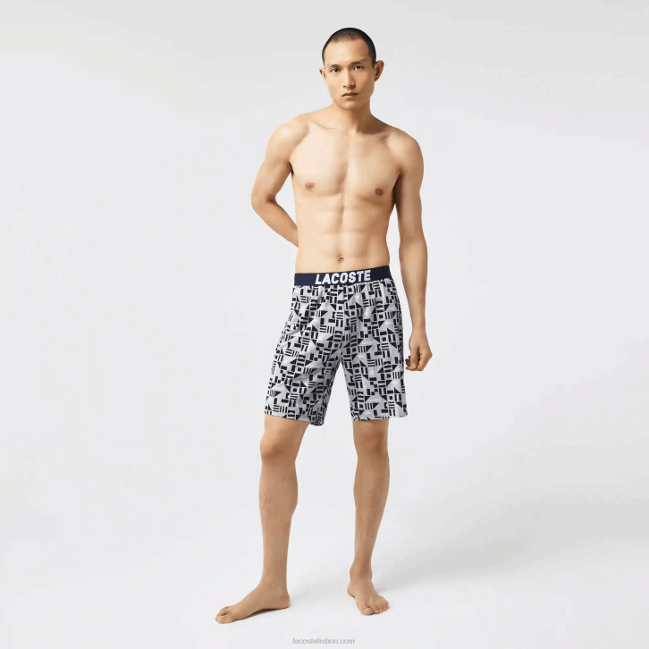 homens Lacoste branco azul marinho cinza chine anos 40 pijama de impressão gráfica 08D01511