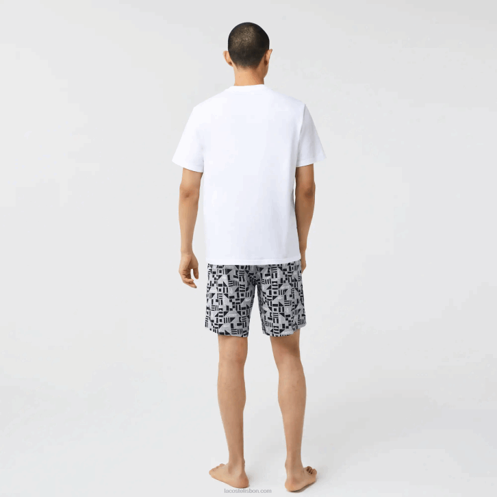 homens Lacoste branco azul marinho cinza chine anos 40 pijama de impressão gráfica 08D01511