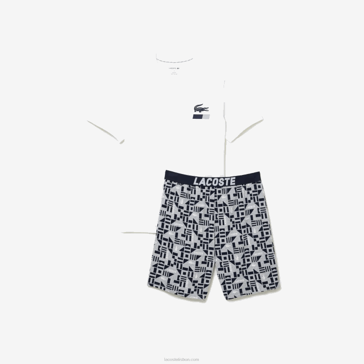 homens Lacoste branco azul marinho cinza chine anos 40 pijama de impressão gráfica 08D01511