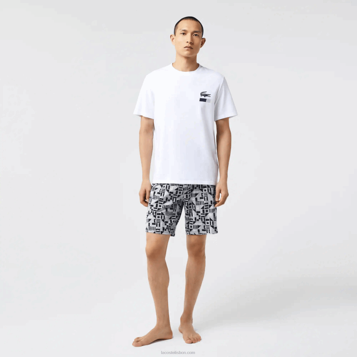 homens Lacoste branco azul marinho cinza chine anos 40 pijama de impressão gráfica 08D01511