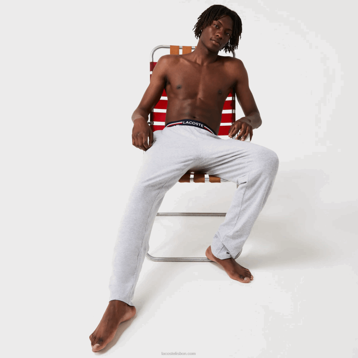 homens Lacoste chine cinza cca calça de pijama de jérsei com cós tricolor 08D01403