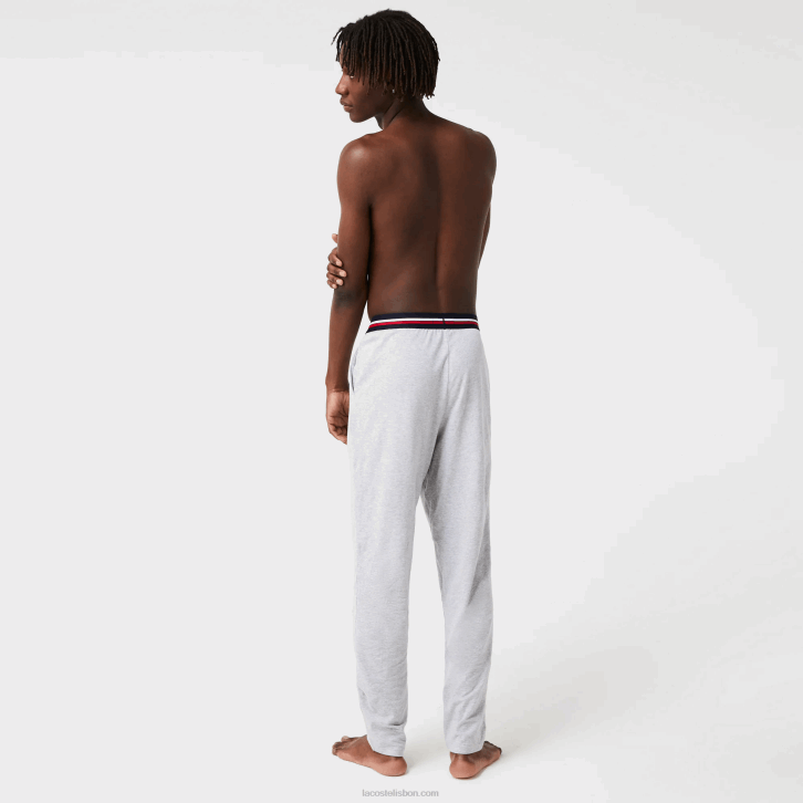 homens Lacoste chine cinza cca calça de pijama de jérsei com cós tricolor 08D01403