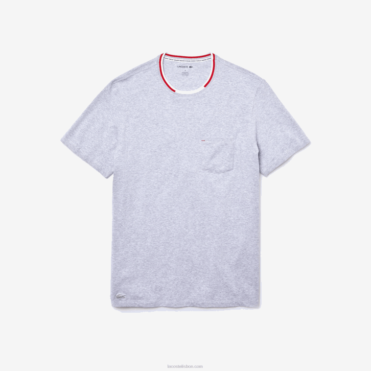 homens Lacoste chine cinza cca t-shirt de pijama de gola redonda tricolor de manga curta 08D01472