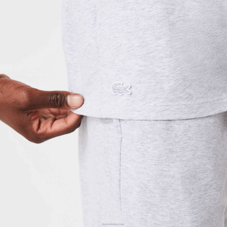 homens Lacoste chine cinza cca t-shirt de pijama de gola redonda tricolor de manga curta 08D01472