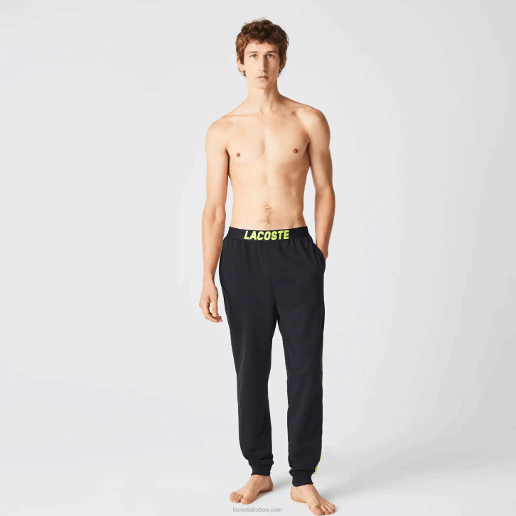 homens Lacoste cinza escuro branco amarelo p44 calça de pijama de lã com logo oversized 08D01566
