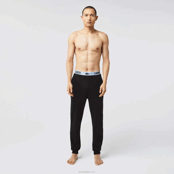 homens Lacoste preto 031 calça de pijama com estampa de crocodilo de marca 08D01523