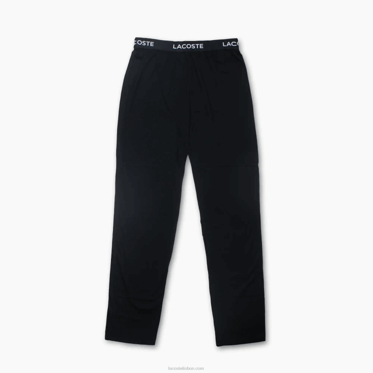 homens Lacoste preto 031 calças de pijama de jérsei de algodão ultramacio 08D0555