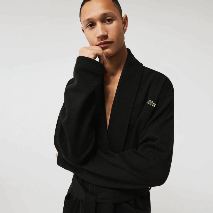 homens Lacoste preto 031 roupão de banho de malha de algodão texturizado de ajuste solto 08D01525