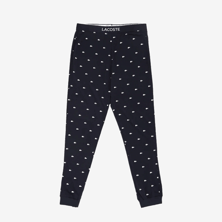 homens Lacoste preto branco 258 calças de pijama de jérsei 08D01352