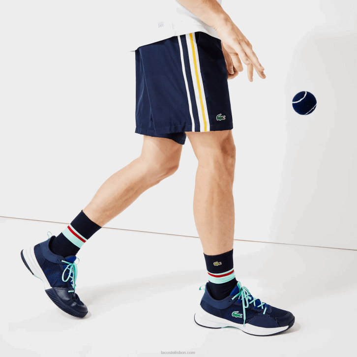 homens Lacoste apk azul marinho amarelo branco shorts leves de bandas de contraste esportivo 08D01363