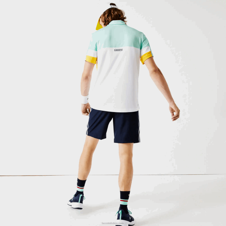homens Lacoste apk azul marinho amarelo branco shorts leves de bandas de contraste esportivo 08D01363