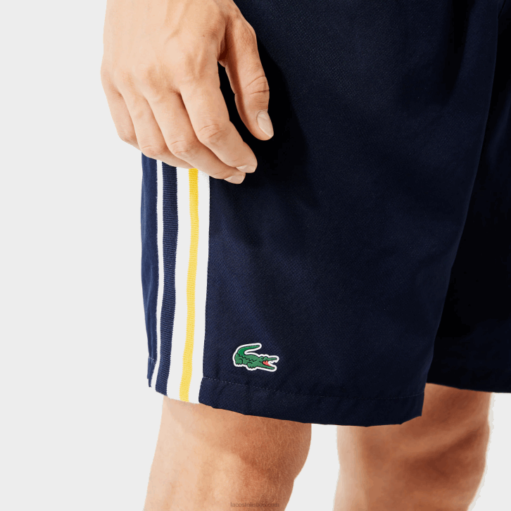 homens Lacoste apk azul marinho amarelo branco shorts leves de bandas de contraste esportivo 08D01363