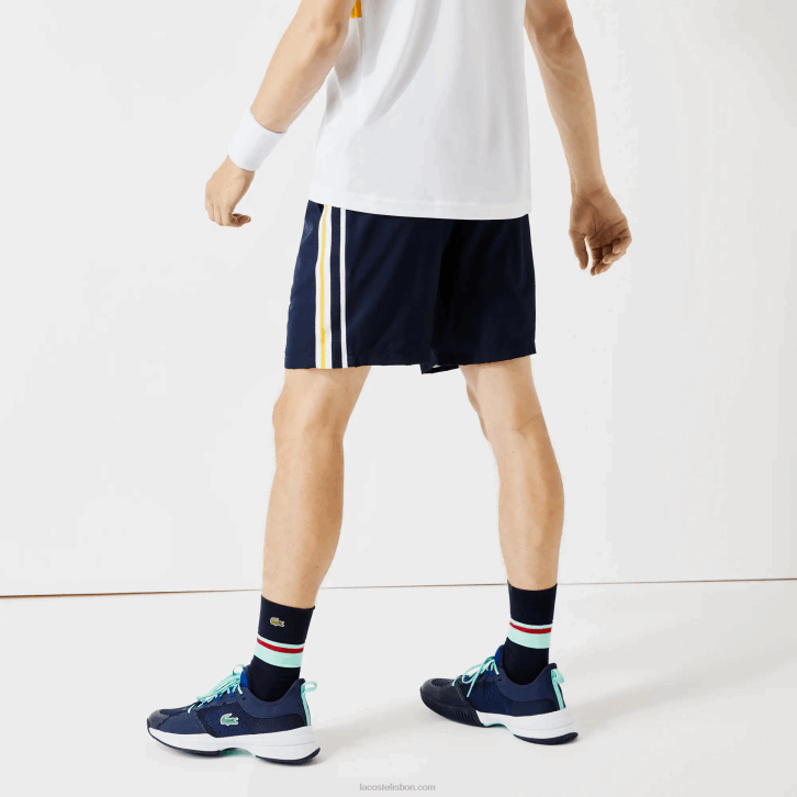 homens Lacoste apk azul marinho amarelo branco shorts leves de bandas de contraste esportivo 08D01363