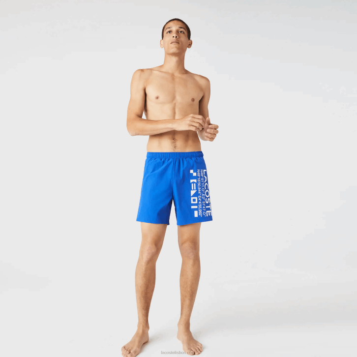 homens Lacoste azul branco 7lc shorts de natação com estampa náutica 08D01661