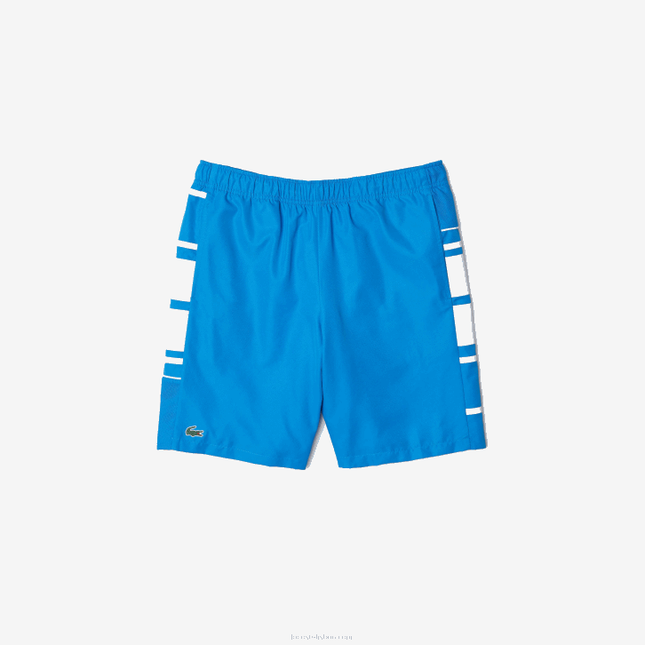 homens Lacoste azul branco 8px shorts de faixas laterais estampadas esportivas 08D01595