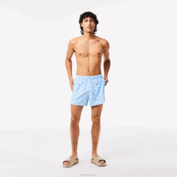homens Lacoste azul branco fv2 sunga bicolor com estampa de monograma 08D0529