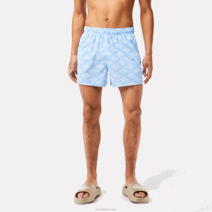 homens Lacoste azul branco fv2 sunga bicolor com estampa de monograma 08D0529