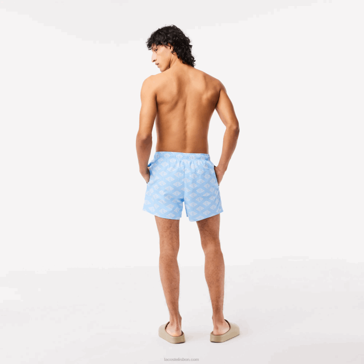homens Lacoste azul branco fv2 sunga bicolor com estampa de monograma 08D0529