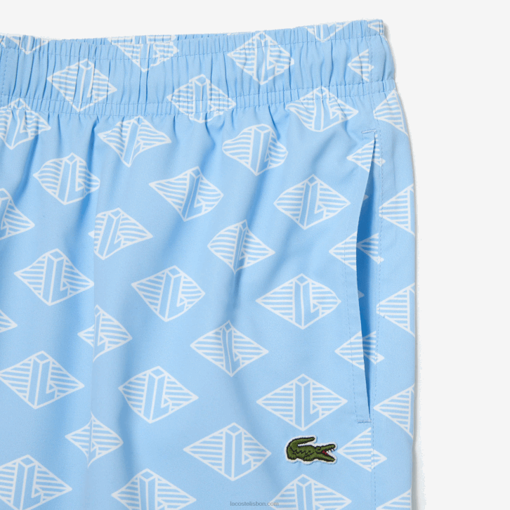 homens Lacoste azul branco fv2 sunga bicolor com estampa de monograma 08D0529
