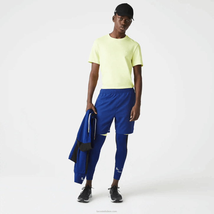 homens Lacoste azul chamativo amarelo branco 8q6 shorts esportivos em camadas 08D01544