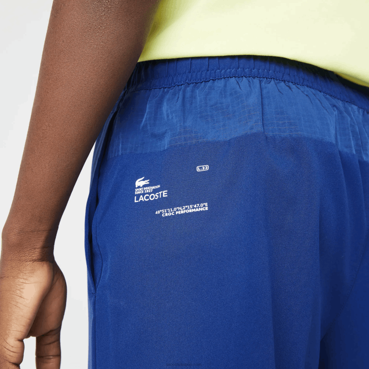 homens Lacoste azul chamativo amarelo branco 8q6 shorts esportivos em camadas 08D01544