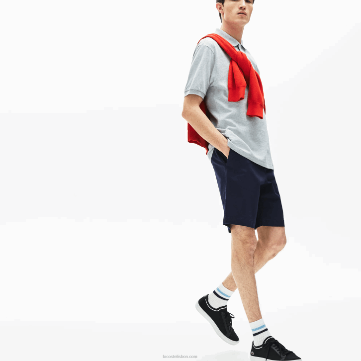 homens Lacoste azul marinho 166 bermuda de gabardine de algodão regular fit 08D01619