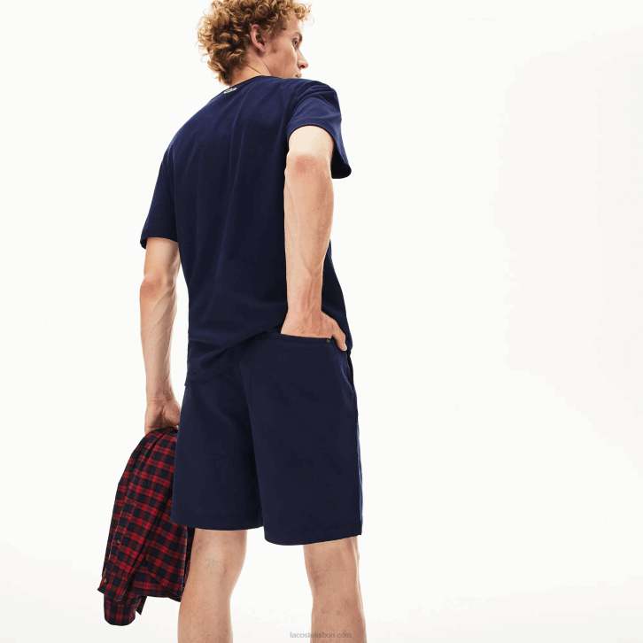 homens Lacoste azul marinho 166 bermuda de gabardine de algodão regular fit 08D01619